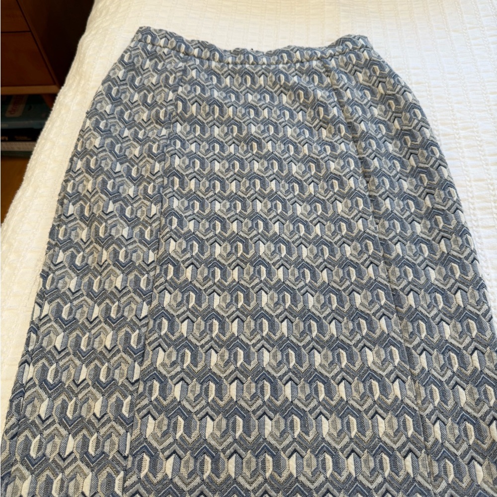 Anthropologie Geometric Blue and Cream Pencil Skirt